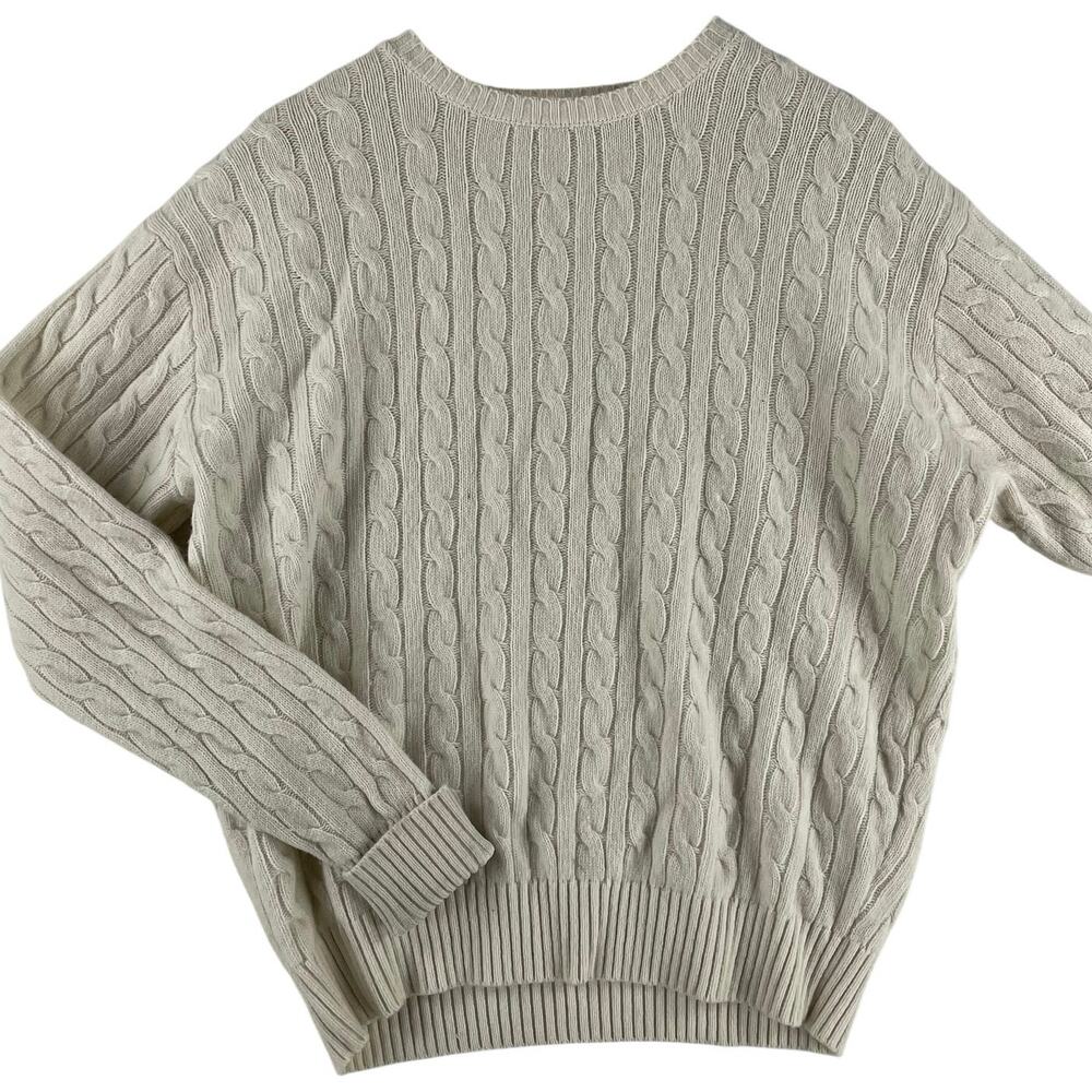 St. George Women’s Cream Cable Knit Crewneck Sweater 80% Wool SZ SM